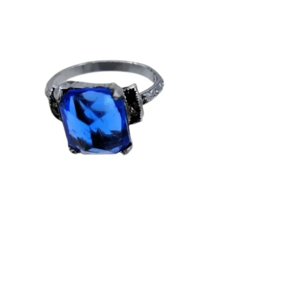 Antique Vintage Childs Ring Blue Rhinestone Center Stone
